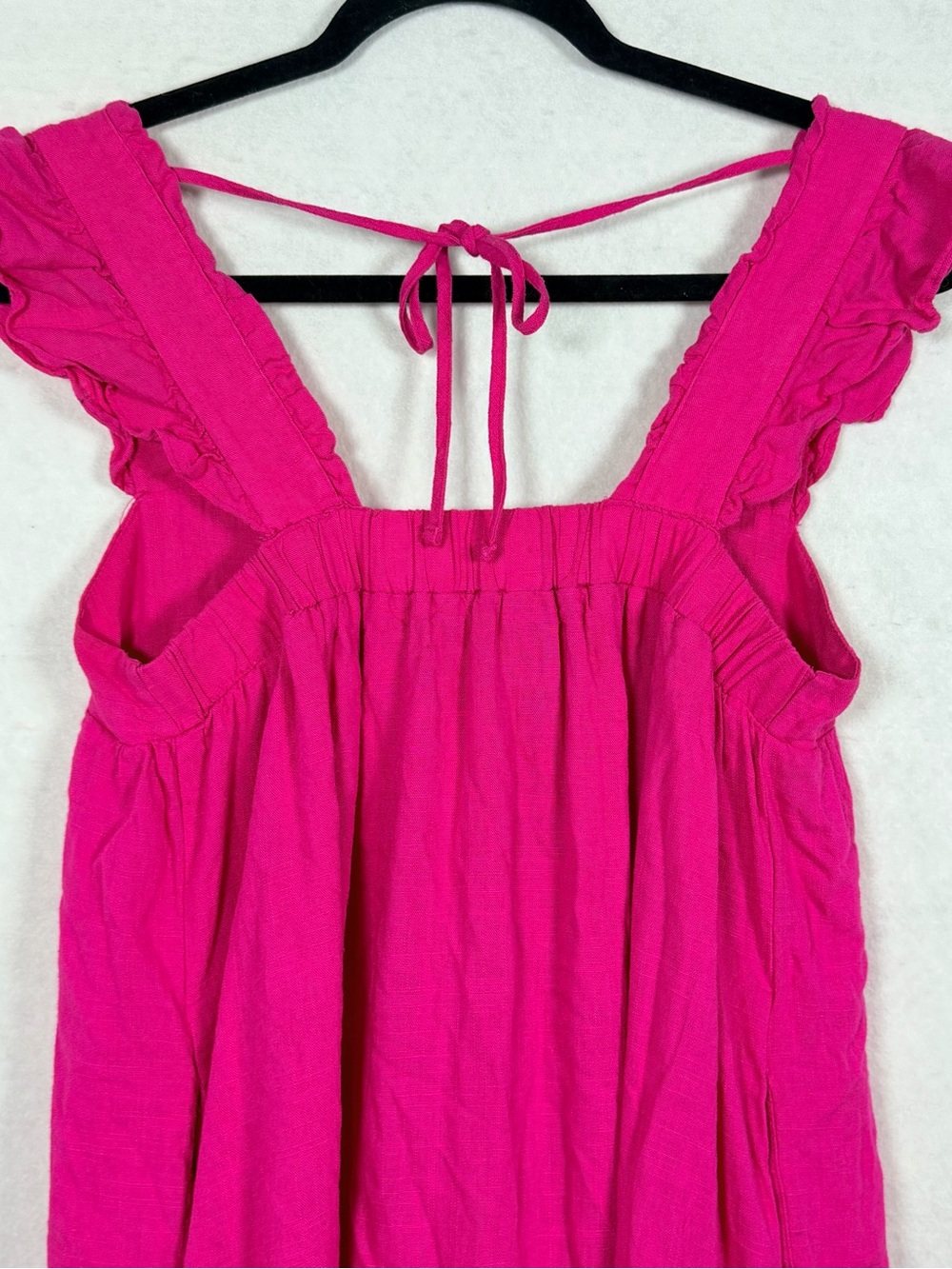 New In Hot Pink Linen Blend Ruffle Mini Dress Medium Cottagecore - Picture 7 of 11